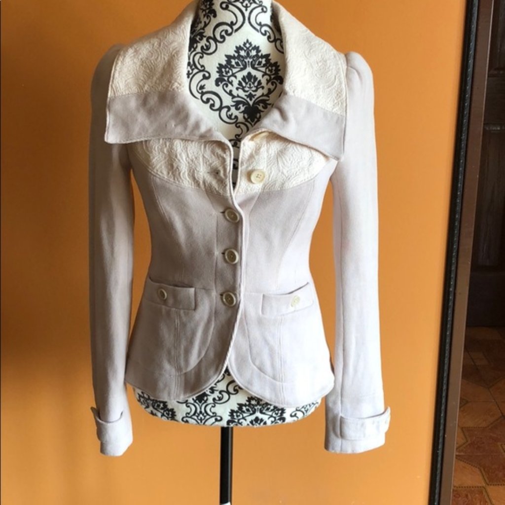 Free People Beige Sweater Jacket Size 8 Stretch